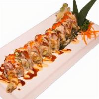 Red Dragon Roll · Shrimp tempura, snow crab meat and avocado topped with spicy tuna mix served with ell and sp...