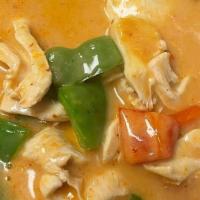 Panang Curry · Panang curry with basil, broccoli and bell pepper in coconut milk.