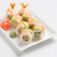Super Shrimp Roll · Shrimp tempura topped with sushi shrimp and avocado.