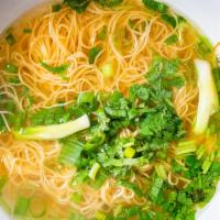 Mì Vàng / Plain Egg Noodle Soup · Egg Noodles with chicken broth, cilantro, onion, and green onion.