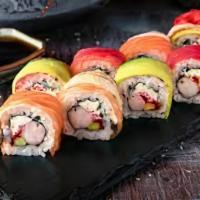 Rainbow Roll · Tuna, Salmon, White fish, Shrimp on top of California roll.