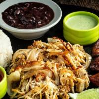 Vaca Frita Chicken Plate · Cuban style shredded Chicken sauteed with homemade mojo and onions. Served with white rice, ...