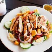 Chicken Chef Salad · Fresh crisp greens topped with choice of meat, bacon bits, . tomatoes, cheese, croutons, boi...