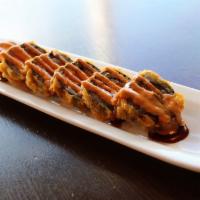 Dynamite(6Pcs) · Spicy. Salmon, crab stick, and asparagus tempura fried served with spicy mayo and eel sauce.