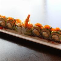 King Cobra(8Pcs) · Spicy. Shrimp tempura, cream cheese, and cucumber topped with spicy crab, avocado, and fish ...