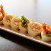 Rock N Roll No.3(6Pcs) · Shrimp tempura and crab salad rolled in cucumber sheet served with eel sauce.