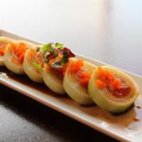 Rock N Roll No.2(6Pcs) · Salmon, cream cheese, and crab rolled in cucumber sheet served with ponzu sauce.
