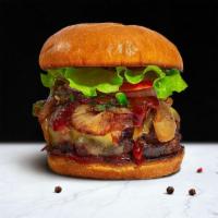 Bbq Almighty Burger · American beef patty cooked and topped with swiss cheese, barbecue sauce, caramelized onions,...