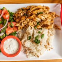 Chicken Gyro Plate · Marinated chicken thigh and breast with special spices over night, thinly sliced and slowly ...