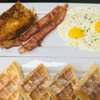 2 Meat Waffle Combo · Our Homemade Waffles, 2 eggs prepared any style, Hashbrowns  with your choice of  2 meats - ...