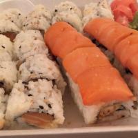 Spicy Salmon Roll · Spicy. Includes raw items.
