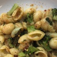 Orecchiette Pugliesi · Homemade fresh orecchiette pasta with fresh sautéed broccoli, garlic, touch of red pepper fl...