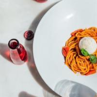 Bucatini Pomodoro & Burrata (Vegetarian) · Fresh homemade bucatini pasta, homemade San Marzano tomato sauce, cherry tomato, burrata che...