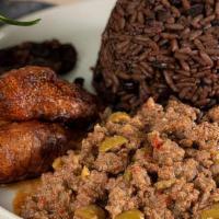 Picadillo · Ground Beef cooked in Traditional Cuban Seasoning, w/ your choice of rice & side.