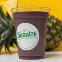 Sanatos Smoothie · Acai berries, banana, pineapple and almond milk or regular milk.