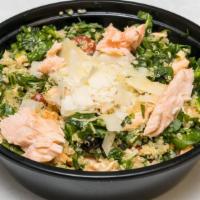 Ocean Rice Bowl · Brown Rice, Salmon, spinach, black olive, roasted pepper, cherry tomatoes, parmesan cheese a...