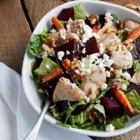Chicken Apple · Chicken, red onions, tomatoes, gorgonzola, apples, dried cranberries, walnuts, balsamic dres...