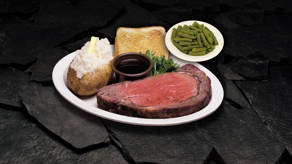 Grilled Prime Rib · Seasoned prime rib, slowly smoked, then lightly grilled to seal in the flavor. Served on garlic toast with au jus.