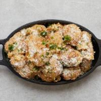 Garlic Parmesan Cauliflower Bites · Served with celery or carrots, and blue cheese or ranch.