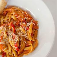 Southwest Chipotle · Penne pasta in a delicious red pepper cream sauce tossed with fresh red bell peppers, Chipot...