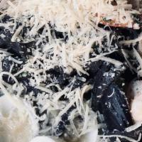 Linguine Frutti Di Mare - Seafood Linguini · Homemade black linguine with shrimp, clams, mussels, scallops, and calamari in a white clam ...