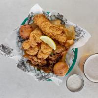 Combo Basket · Choose any 3: Shrimp, Cod, Oysters, Calamari/Jalapenos, or Chicken Fingers. Catfish  or Scal...