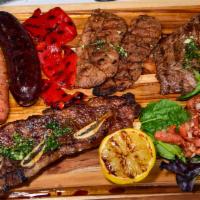 Mixed Grill Parrillada · Mixed grill for one or two, “chorizo”, “morcilla”, grilled short ribs, beef sweetbreads, and...