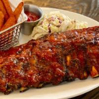 Baby Back Ribs · sweet & tangy bbq, sweet potato fries, coleslaw