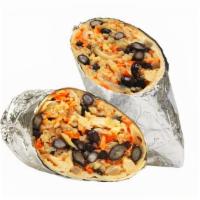 Black Bean Burrito · Grilled vegan chicken, grilled onions, black beans, carrots, cabbage, brown rice, with 1000 ...