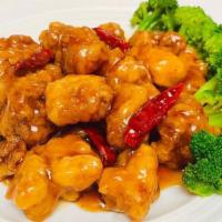 General Tso'S Chicken · Hot and spicy.  Chunk chicken fried in a spicy sauce and sautéed with broccoli.