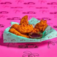 Four Crispy Tenders · Four Crispy Tenders with choice of 1 flavor and 1 dip.