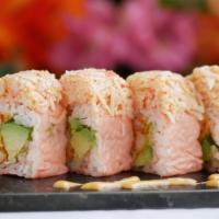 Hwy 72 Roll · Tempura crawfish and avocado wrapped in soy paper, topped with spicy crab and crawfish salad...