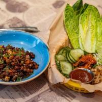 Bulgogi Beef Lettuce Wrap · Korean BBQ steak, five-spice tofu, shiitake. mushrooms, and veggies. Served with. housemade ...