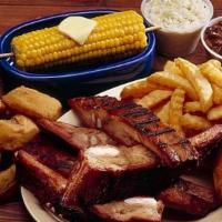 Rib Plate. · Hickory-smoked pork ribs marinated in our original BBQ sauce and finished on the char-grill....