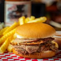 Brisket Sandwich. · Texas Brisket, rubbed with secret spices, then hickory-smoked for 12 hours perfectly sliced ...