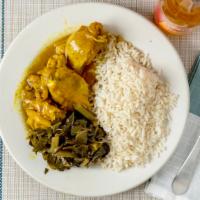 Medium Curry Chicken Dinner · choose rice & beans or yellow or white rice.  Choose 2 vegetables from side choices.