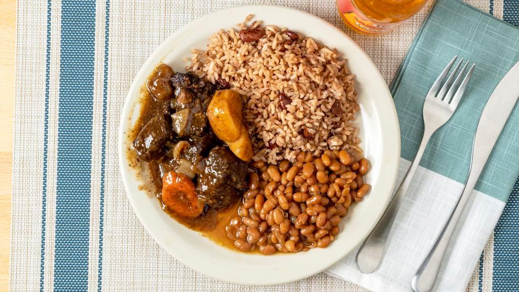 Small Stew Beef · Small beef stew with potatoes, and carrots, Choose rice and 2 vegetables.