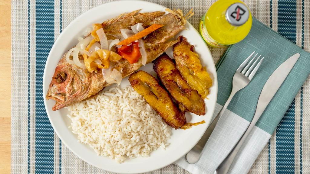Red Snapper Fried/Steamed Fish · Steamed Fish, choose rice & beans or yellow or white rice.  Choose 2 vegetables from side choices. Please Specify Fried or Steamed.