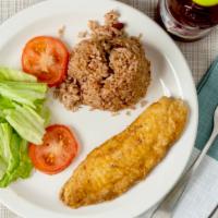 Tilapia Fried/Steamed Fish · Fried Fish dinner  choose rice & beans or yellow or white rice.  Choose 2 vegetables from si...