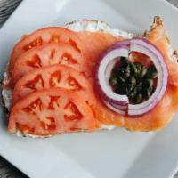 The Lox · multrigrain toast - salmon - cream cheese - capers - onions - tomato