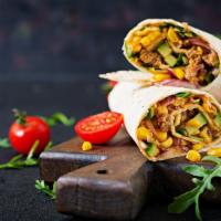 Stuffed Grande Burrito · Rice, black beans, Cheddar, and onions. Topped with fresh jalapenos and diced tomatoes, and ...