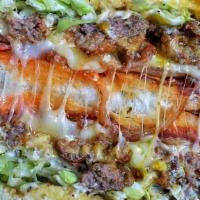 Chopped Cheese  · beef chopped up in small pieces cooked in onions and bell peppers topped with cheese lettuce...