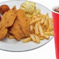 Fish (2 Pcs.) Combo · Comes with regular side, your choice of drink.