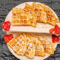 Belgian Waffle · 1 Freshly made Belgian waffle with powdered sugar topping. Served w/eggs & your choice of tu...