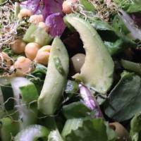Green Goddess Salad · Mixed greens, celery, romaine lettuce, kale, broccoli, chickpeas, avocado, parsley, cucumber...