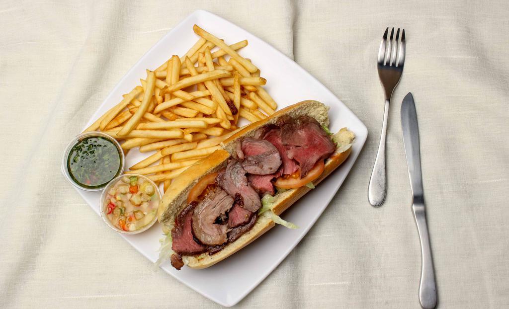 Picanha Sandwich · Served with Lettuce, tomato, mayo, mustard and ketchup.