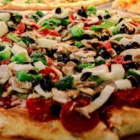 Supreme · Mushrooms, Sausage, Pepperoni, Green peppers, Onions and Black olives.