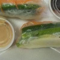 Vegetable Summer Rolls (2 Pieces) · Rice noodle, carrot, asparagus, avocado, and cucumber in clear rice paper.