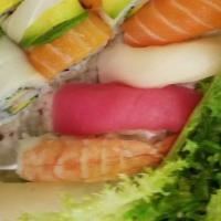 Lady Fingers · Raw. Rainbow roll and five pieces sushi chef’s choice.

Consuming raw or undercooked meats, ...