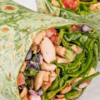 Cilantro Ranch Wrap · Grilled chicken wrapped with spinach, tomato, onion, black beans, mushrooms, and a creamy ra...